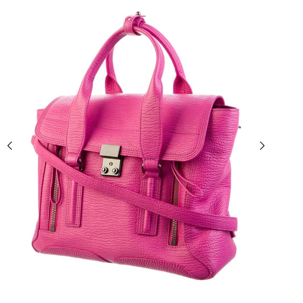 RARE 3.1 Phillip Lim medium Pashli satchel bag purse hot pink embossed leather - Picture 2 of 5